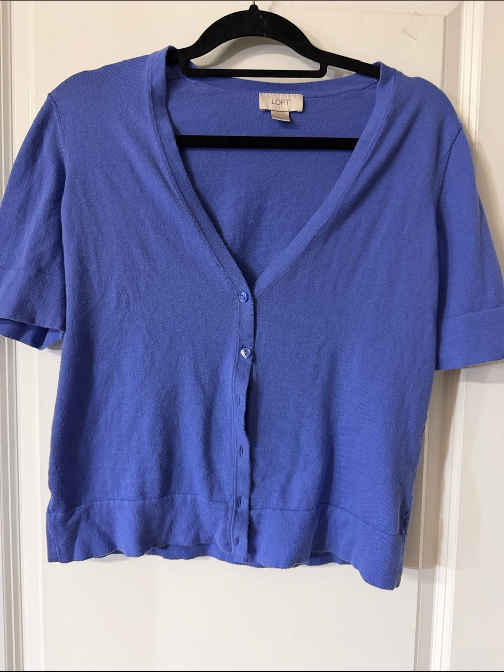 LOFT Blue Button-Front Short Sleeve Cardigan